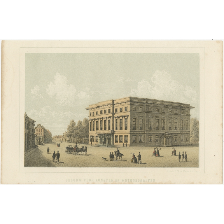 Antique Print of the Arts and Sciences Building in Utrecht by Weijer (1859)