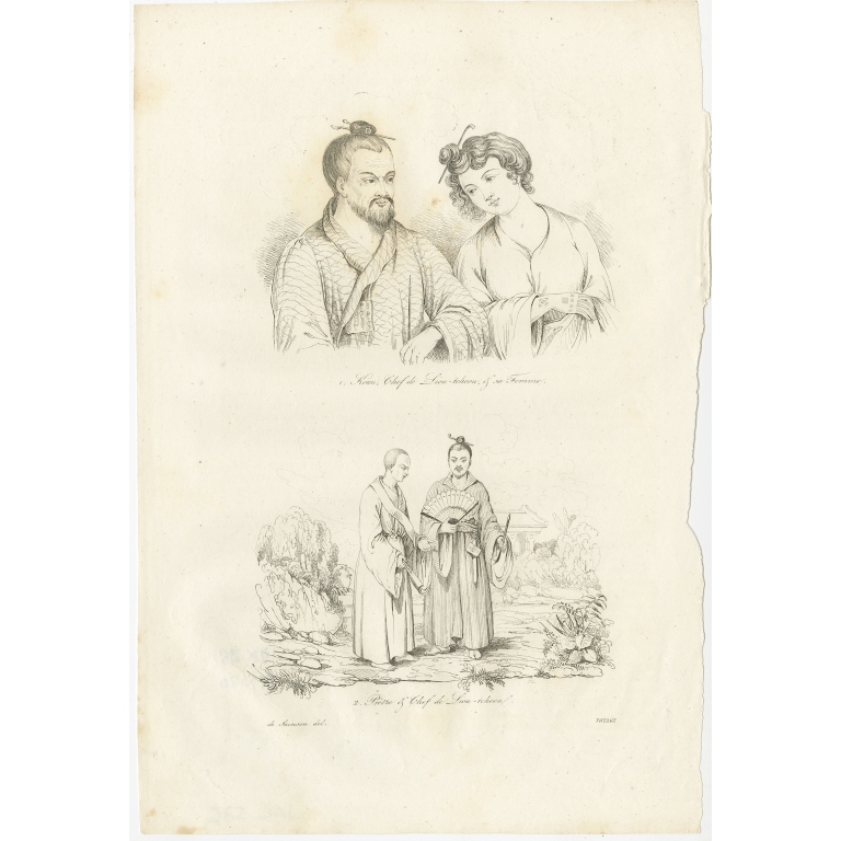 Antique Print of the Priest and Chief of Liu-tcheou by Dumont d'Urville (1834)