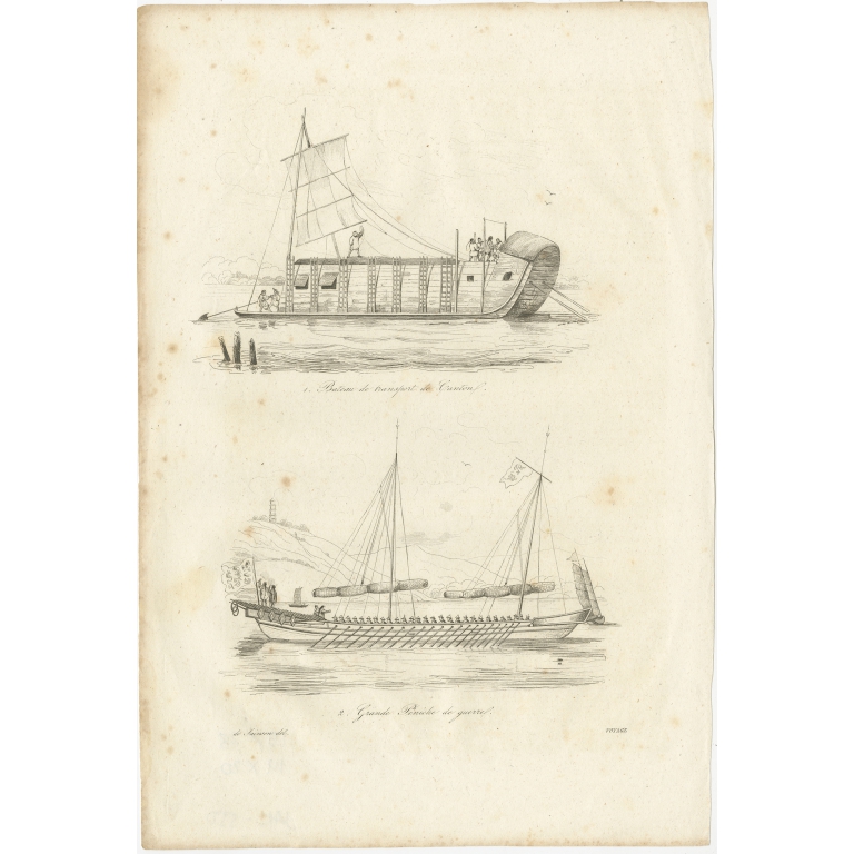 Antique Print of Chinese Vessels by Dumont d'Urville (1834)