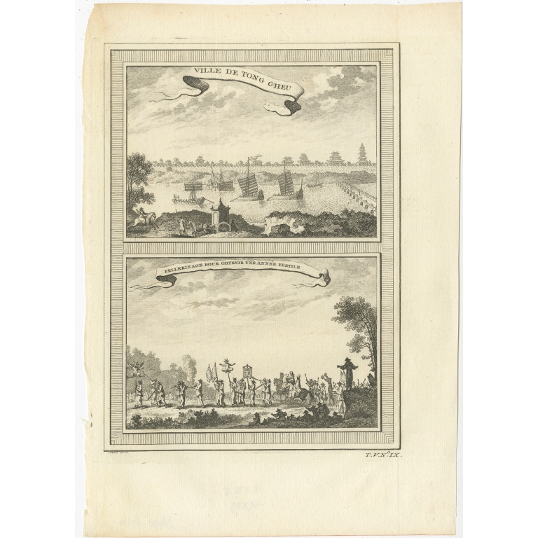 Antique Print of Tongzhou and a Pilgrimage by Chedel (1746)