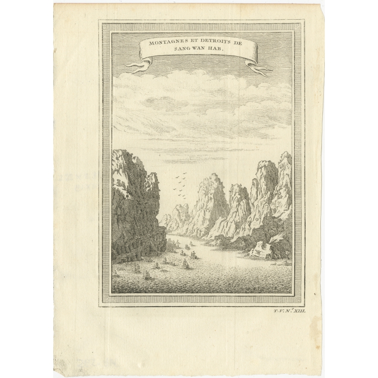 Antique Print of the Mountains and Strait of Sang Wan Hab by Prévost (1746)