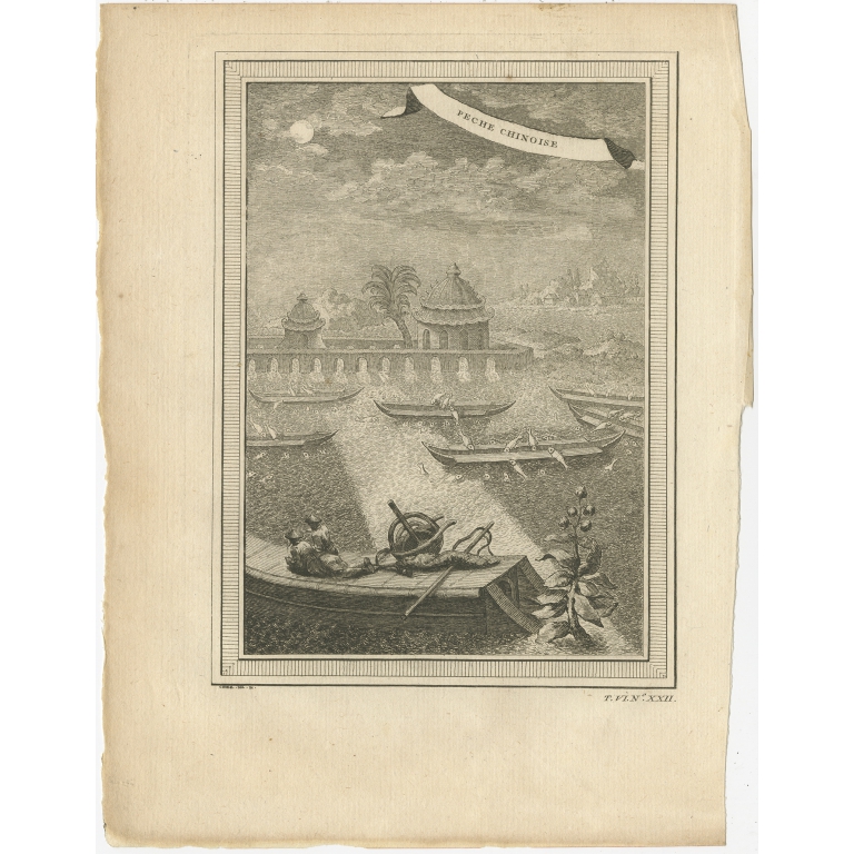 Antique Print of Chinese Fishermen by Chedel (1748)