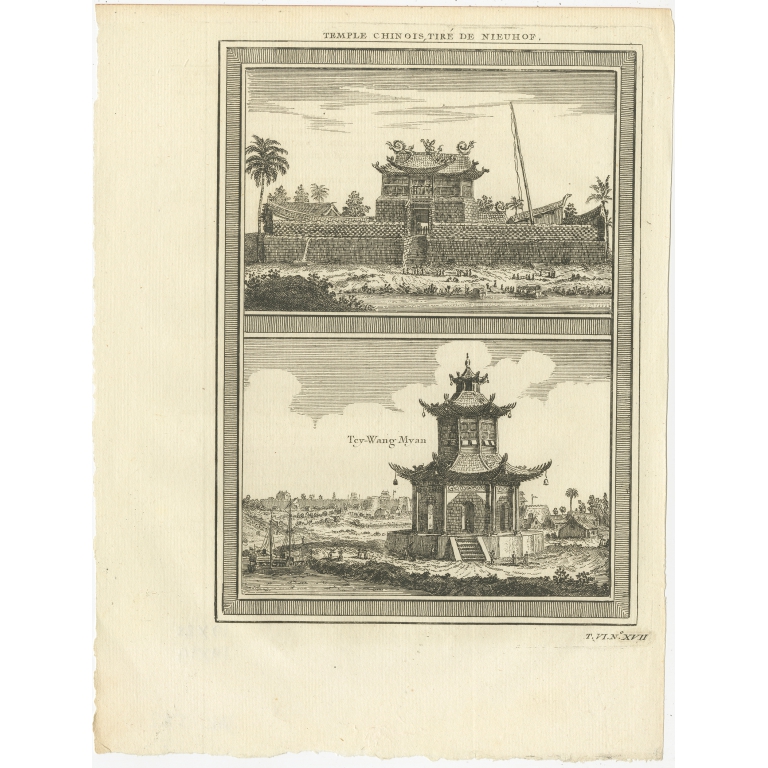 Antique Print of Chinese Temples by Prévost (1748)