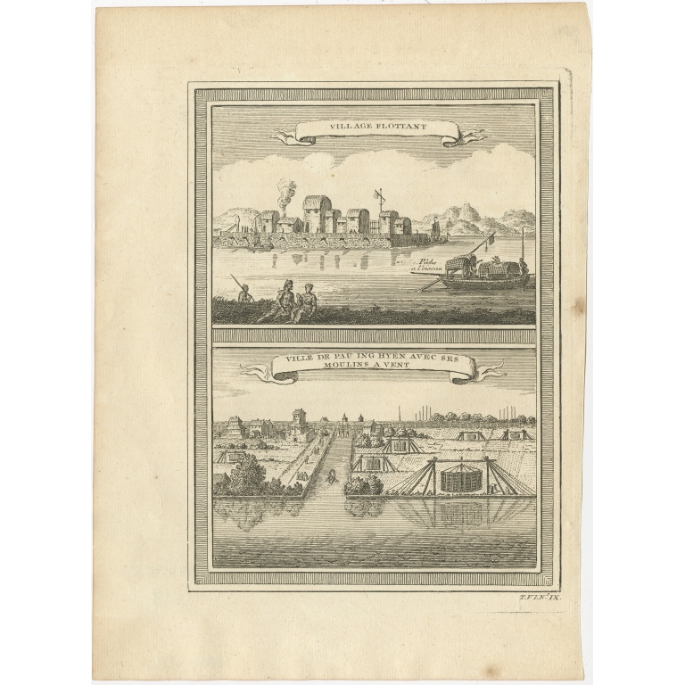 Antique Print of two Chinese Villages by Prévost (1748)