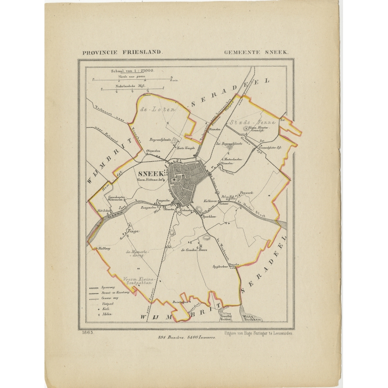 Antique Map of Sneek by Kuyper (1868)