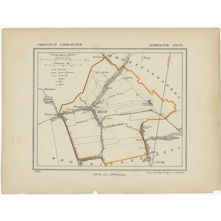 Antique Map of Sneek by Kuyper (1868)