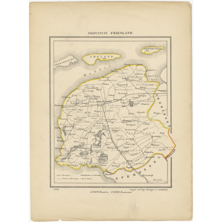 Antique Map of Friesland by Kuyper (1868)