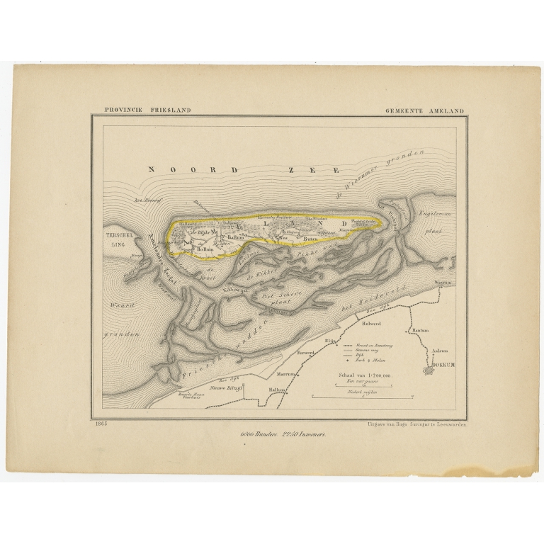 Antique Map of Ameland by Kuyper (1868)
