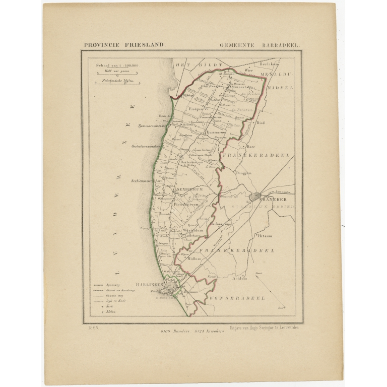 Antique Map of Barradeel by Kuyper (1868)