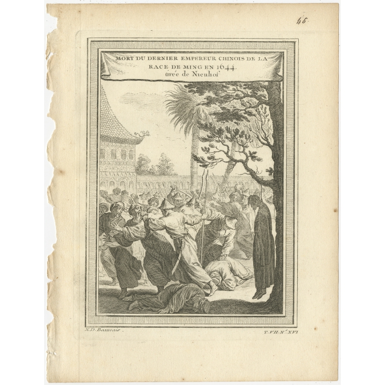 Antique Print of the Death of the last Ming Emperor by Prévost (1746)