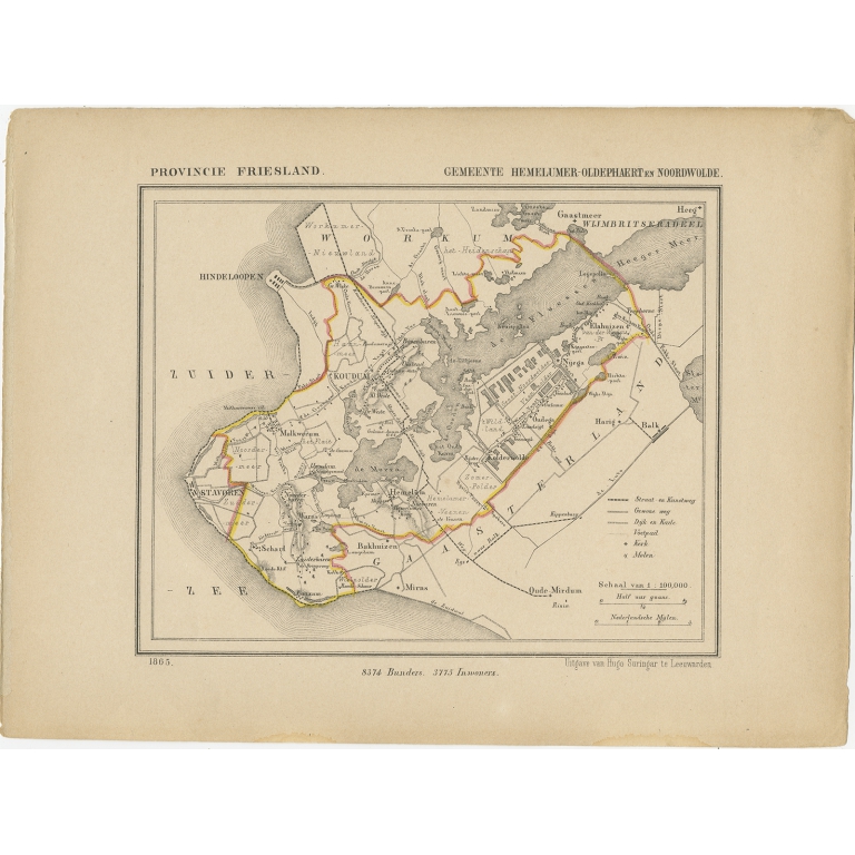 Antique Map of Hemelumer Oldeferd by Kuyper (1868)