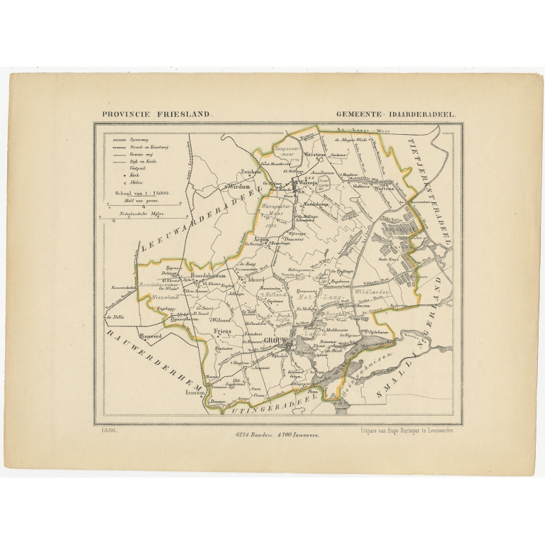 Antique Map of Idaarderadeel by Kuyper (1868)