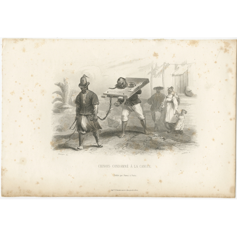Antique Print of Punishment with a Cangue by Audibran (c.1860)
