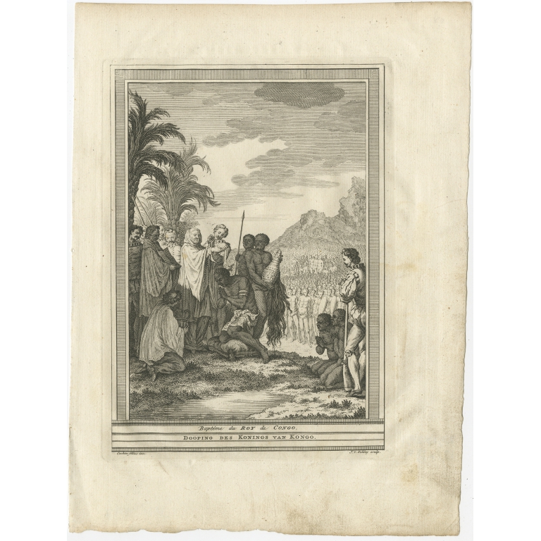 Antique Print of the Baptism of the King of Congo by Van Schley (1747)