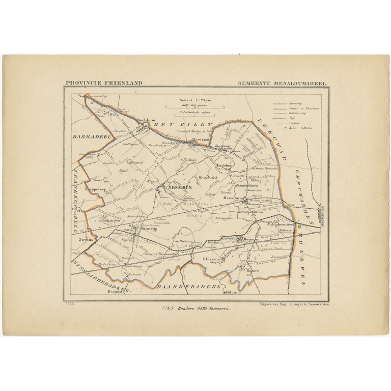 Antique Map of Menaldumadeel by Kuyper (1868)