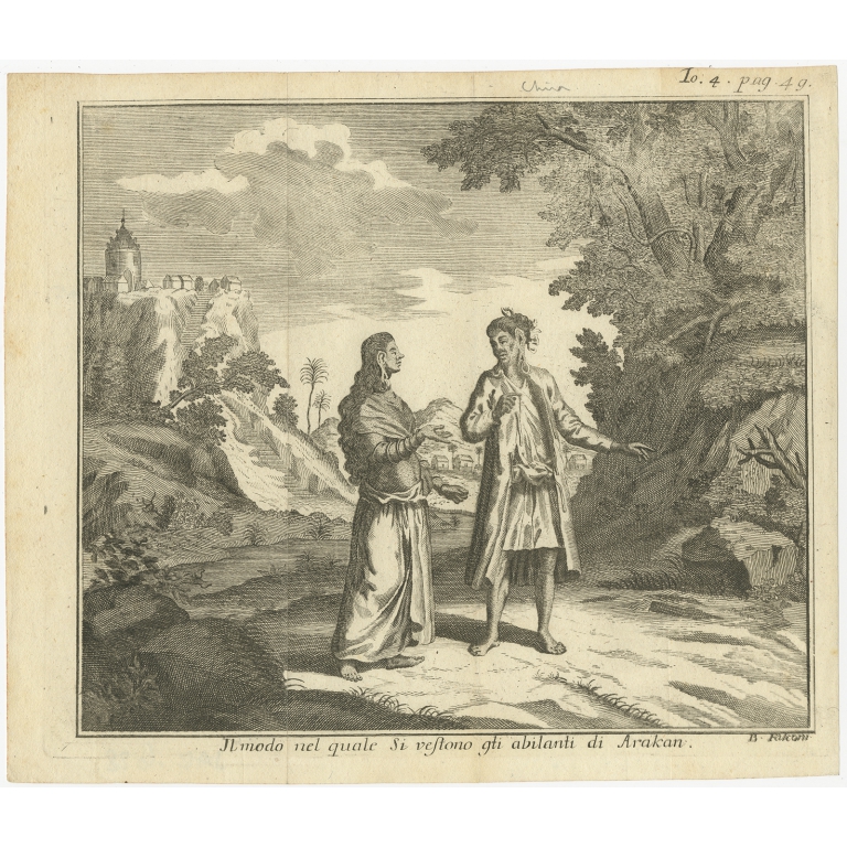 Antique Print of Inhabitants of Arakan by Salmon (1738)