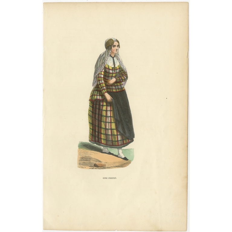Antique Print of a Woman from Friesland (c.1840)