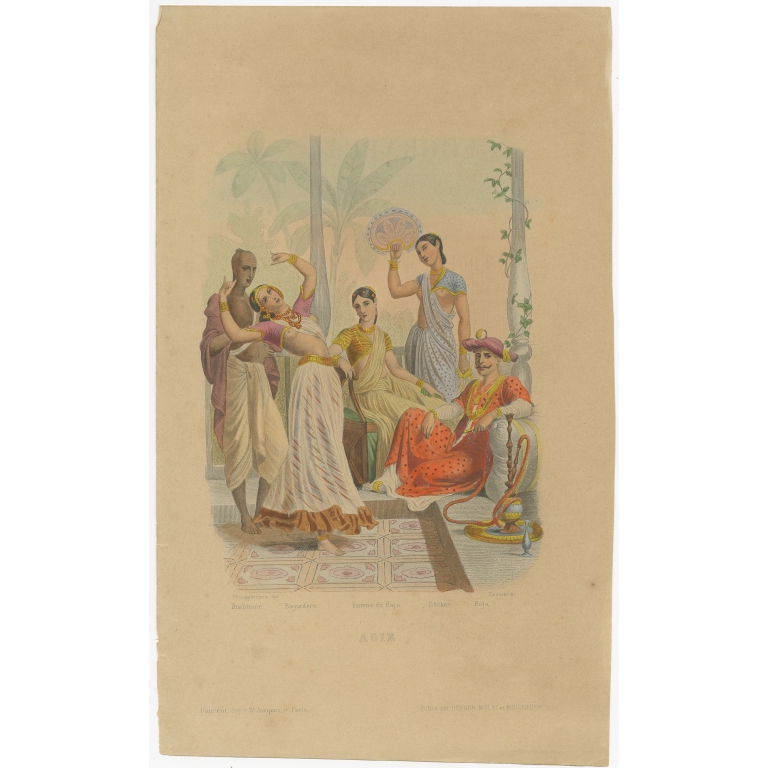 Antique Print of a Brahmin, Rajah, Slave and other Figures by Cortambert (c.1870)