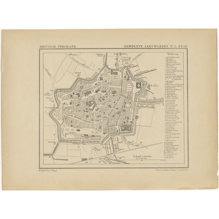 Antique Map of the City of Leeuwarden by Kuyper (1868)