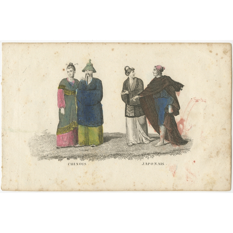 Antique Print of Chinese and Japanese Inhabitants (c.1840)