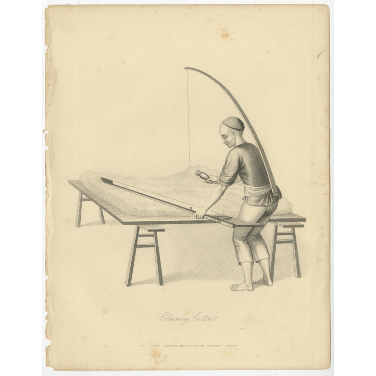 Antique Print of a Chinese Cotton Wool Cleaner by Allom (1859)