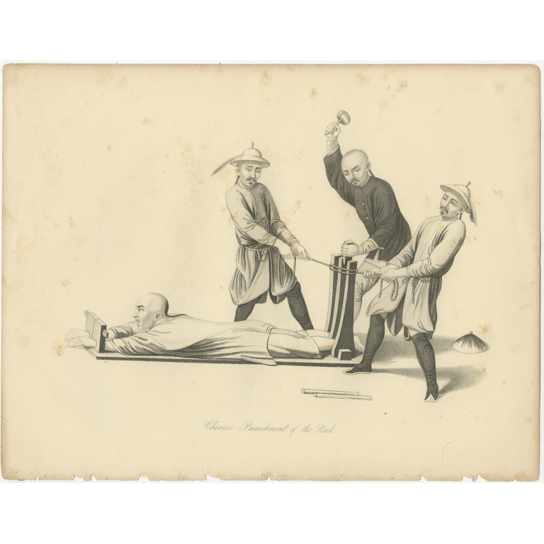 Antique Print of Chinese Punishment of the Rack by Allom (1859)