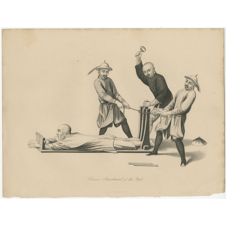 Antique Print of Chinese Punishment of the Rack by Allom (1859)