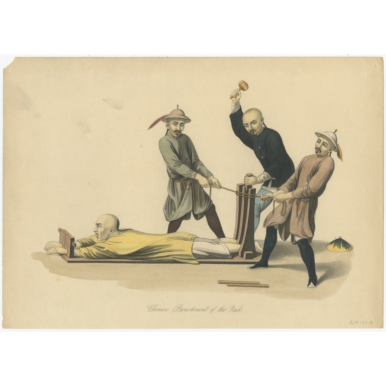 Antique Print of Chinese Punishment of the Rack by Allom (1859)