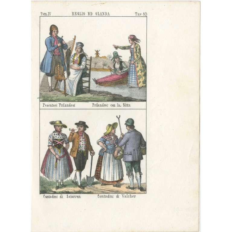 Pl. 83 Antique Costume Print of Belgium and the Netherlands by Antonelli (1842)