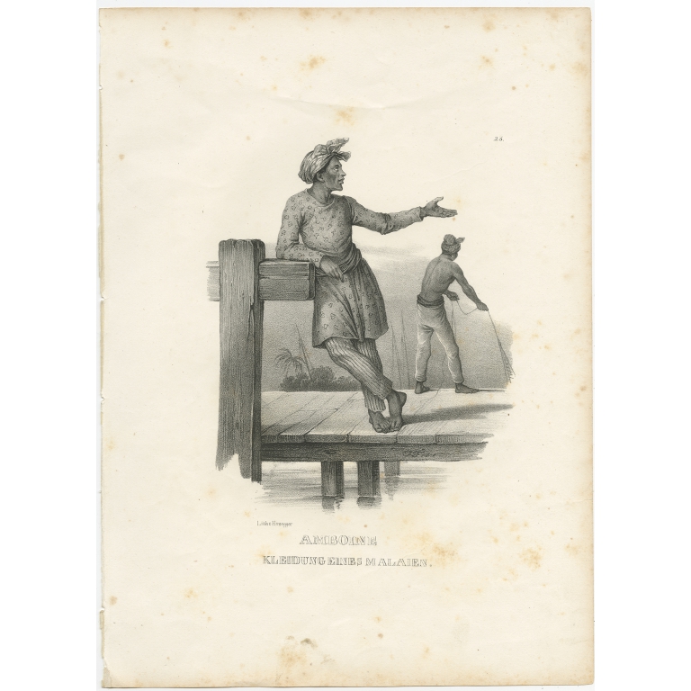 Antique Costume Print of a Malay by Honegger (c.1845)