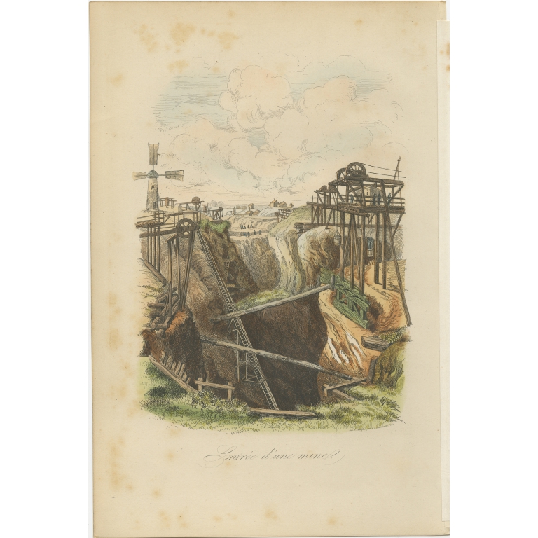 Antique Print of the Entrance to a Mine by Comte (1854)