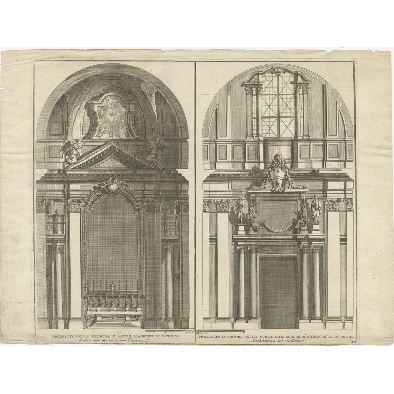 Antique Print of a Basilica in Rome (c.1760)
