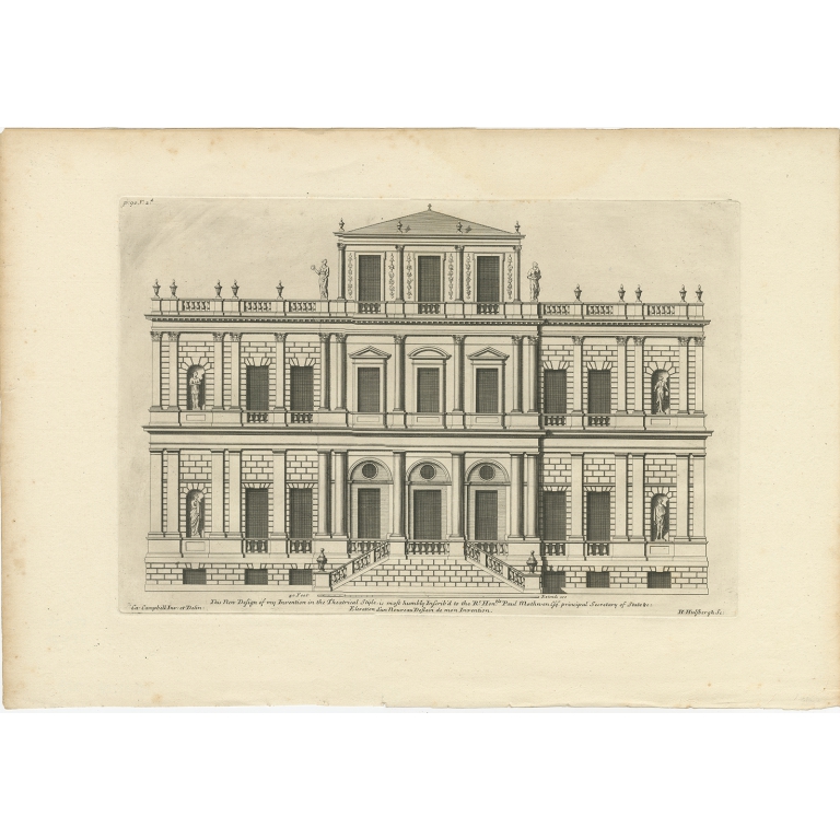 Antique Print of a new Building Design in Dorset by Campbell (1714)