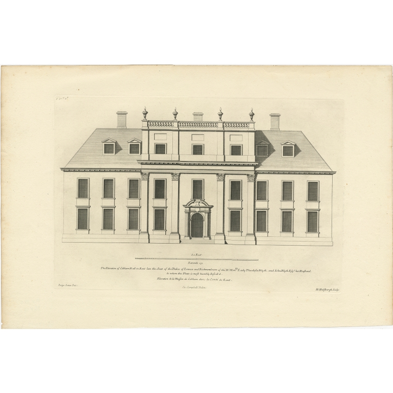 Antique Print of Cobham Hall by Campbell (1717)