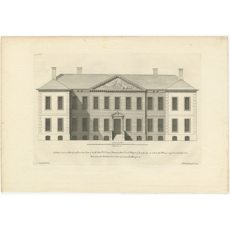 Antique Print of Shobdon Court by Campbell (1717)