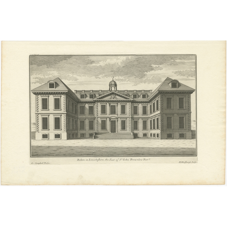 Antique Print of a design for Belton House by Campbell (1725)