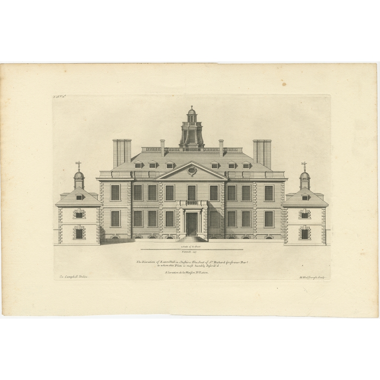 Antique Print of Eaton Hall by Campbell (1717)