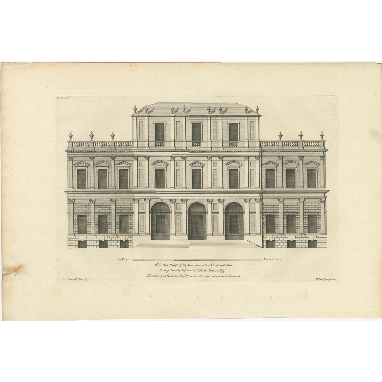 Antique Print of an Unexecuted Building Design for Mr. Jenkyns by Campbell (1717)
