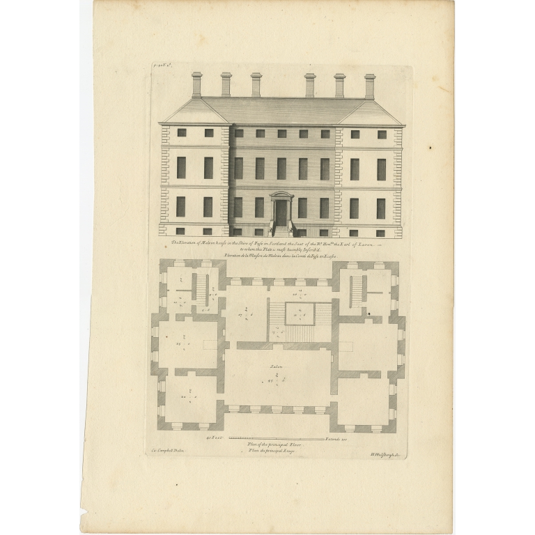 Antique Print of the Melville House by Campbell (1725)