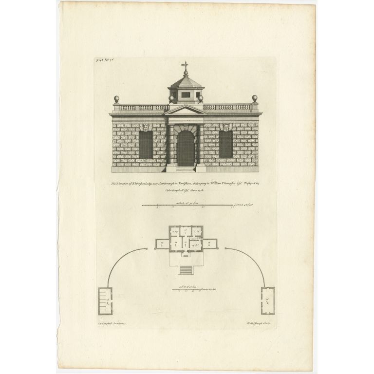 Antique Print of Designs for Ebberston Lodge by Campbell (1725)