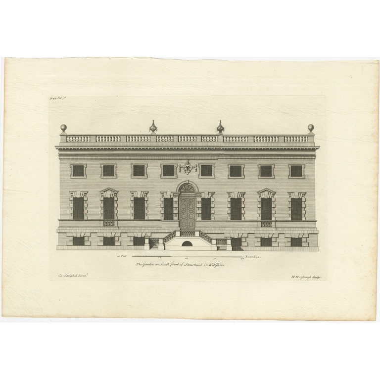 Antique Print of the South Front of Stourhead by Campbell (1725)