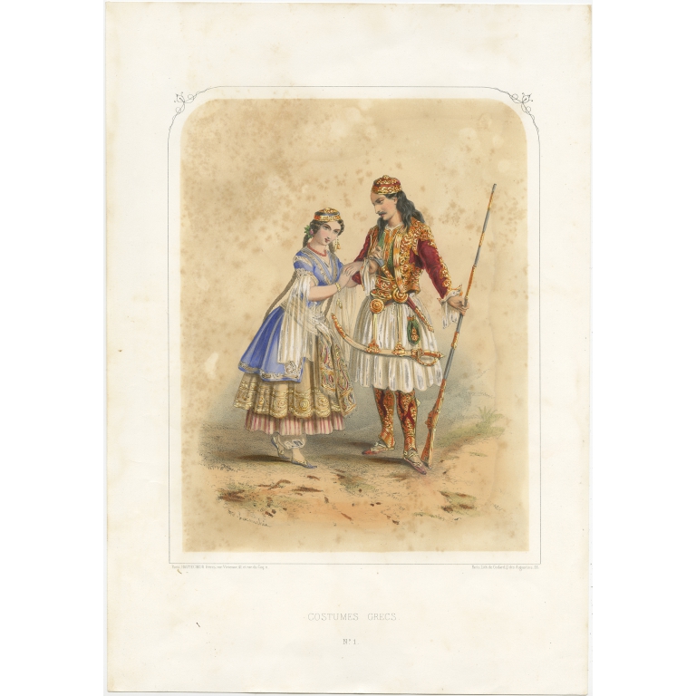 Antique Print of Costumes of Greece by Lacouchie (c.1850)