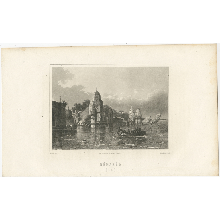 Antique Print of Varanasi by Lechard (c.1850)