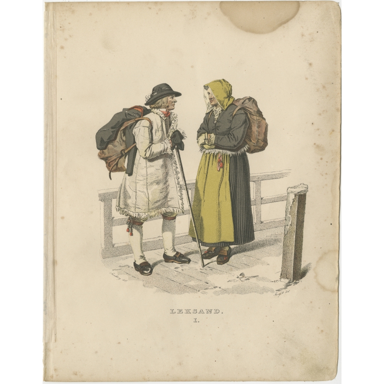 Pl. 1 Antique Costume Print of Leksand by Sandberg (c.1864)