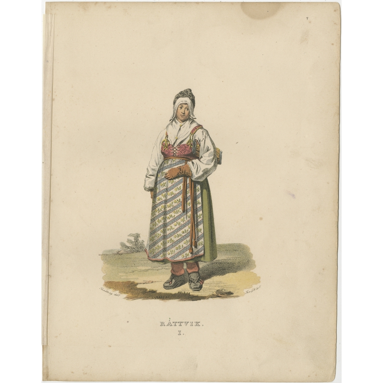 Pl. 1 Antique Costume Print of Rättvik by Sandberg (c.1864)