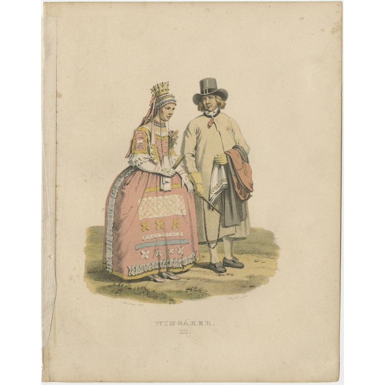 Pl. 3 Antique Costume Print of Vingåker by Sandberg (c.1864)