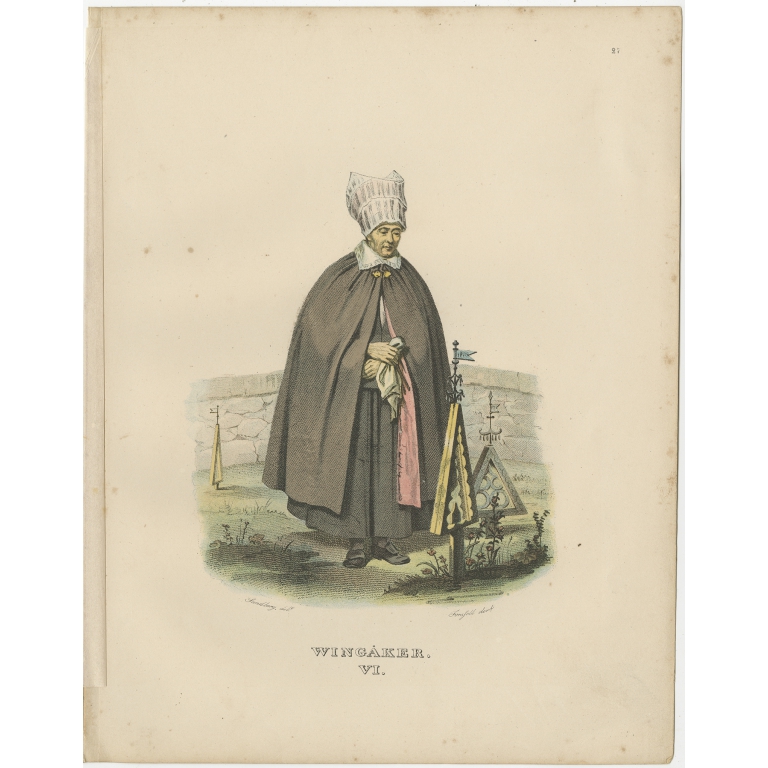 Pl. 6 Antique Costume Print of Vingåker by Sandberg (c.1864)