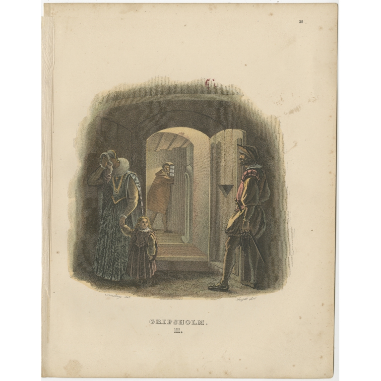 Antique Print of the Interior of Gripsholm Castle by Sandberg (c.1864)