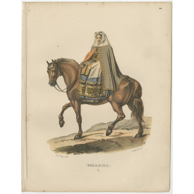Pl. 1 Antique Costume Print of Värend by Sandberg (c.1864)