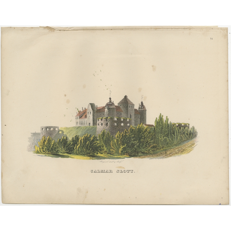 Antique Print of Kalmar Castle by Sandberg (c.1864)